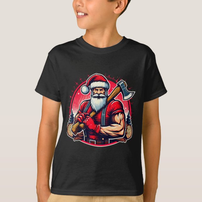 Baumfäller Weihnachtsmann Lustiger Holzfäller Weih T-Shirt (Vorderseite)