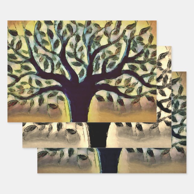 Baumflächen Gelbe Landschaft Aquarell Geschenkpapier Set (Set)