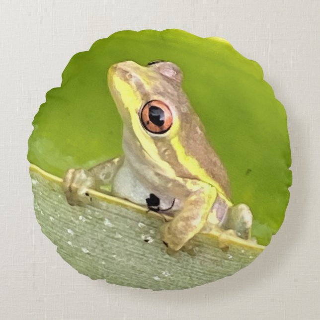 Baumfrosch auf Ananas-Pflanze-Kissen Rundes Kissen (Vorderseite)