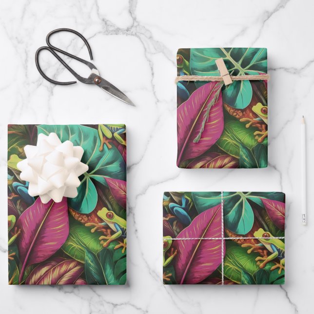 Baumfrosch-Träume Nahtloses Oberflächenmuster Geschenkpapier Set (Vorderseite)