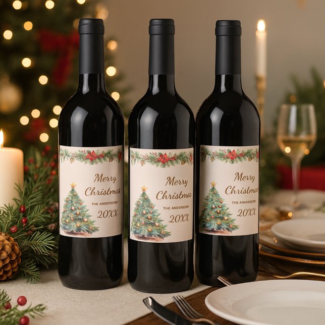 Baumgarten Rote Blumen Sahne Weihnachtscreme Party Weinetikett (Von Creator hochgeladen)