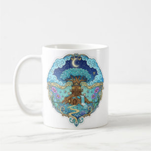 Baumhaus unter Mond-Fantasie magische Illustration Kaffeetasse