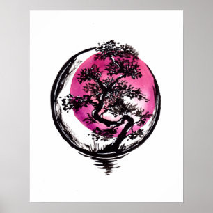 Baumkreis Rote Sonne Poster