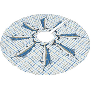 Baumrock - Blue Marlin auf Kariert Polyester Weihnachtsbaumdecke