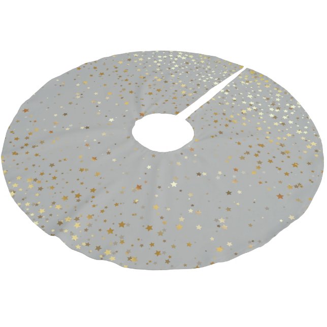 Baumrock-Gold-Sterne Silbergrau Polyester Weihnachtsbaumdecke (Schrägansicht)