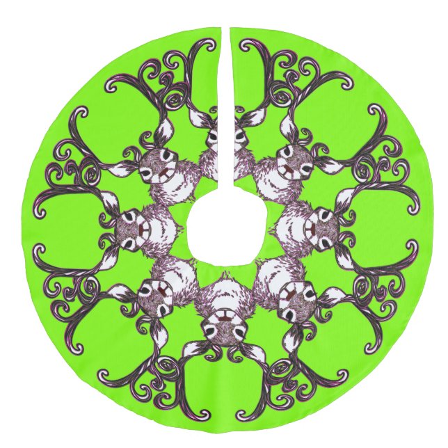 Baumrock Niedlich Rentierbraun Hütte grün Leinenimitat Weihnachtsbaumdecke (Vorderseite)