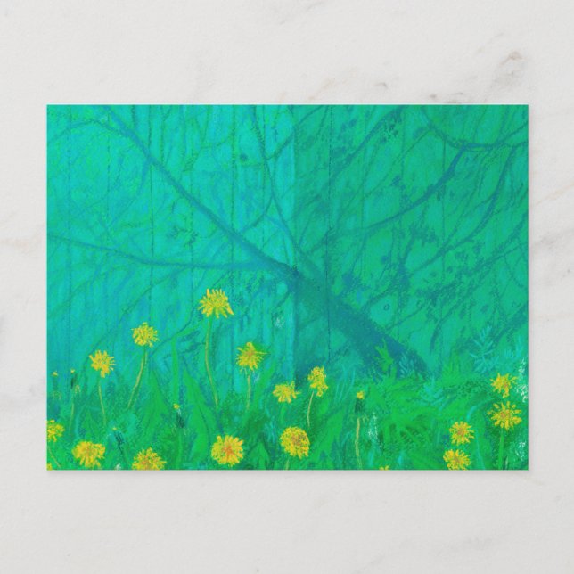 Baumschatten und Löwenzahn, Sommer-Blume Postkarte (Vorderseite)