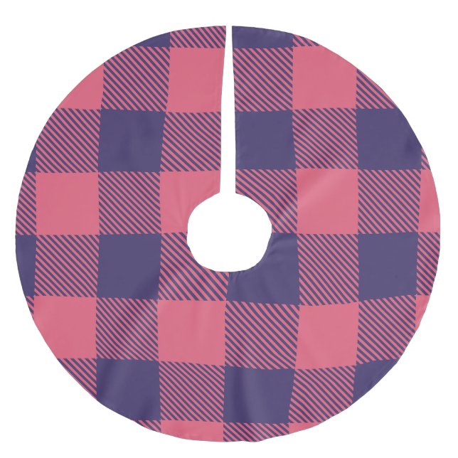 Baumschürze Hot Pink Magenta Indigo Büffel Karo Polyester Weihnachtsbaumdecke (Vorderseite)