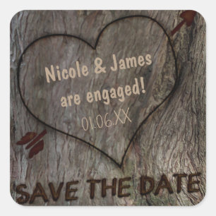 Baumstamm + Carved Heart Save the Date Stickers