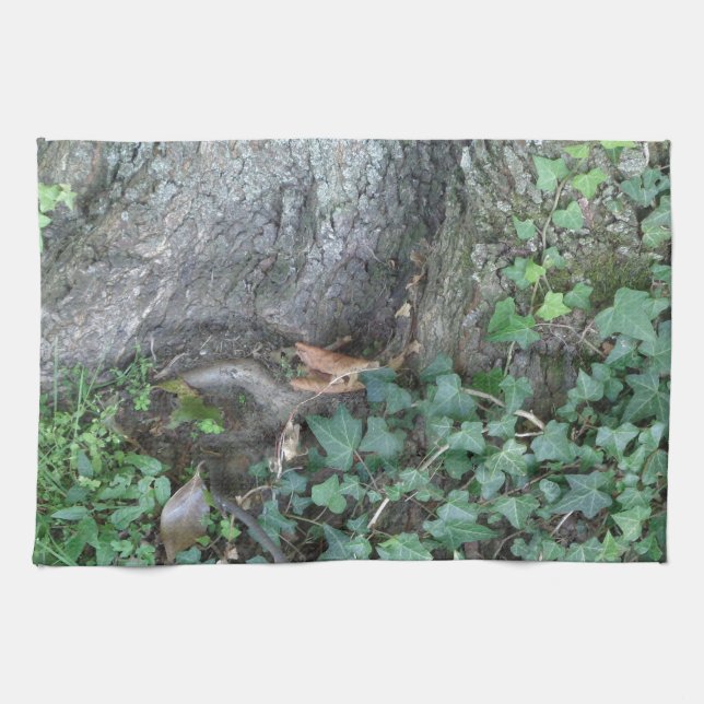 Baumstamm und Efeu im Wald Geschirrtuch (Horizontal)