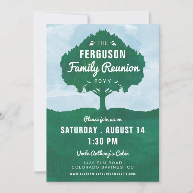 Baumstruktur Silhouette Green Blue Family Wiederse Einladung (Vorderseite)