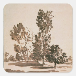 Baumstudie (Stift & Tinte auf Papier) Quadratischer Aufkleber