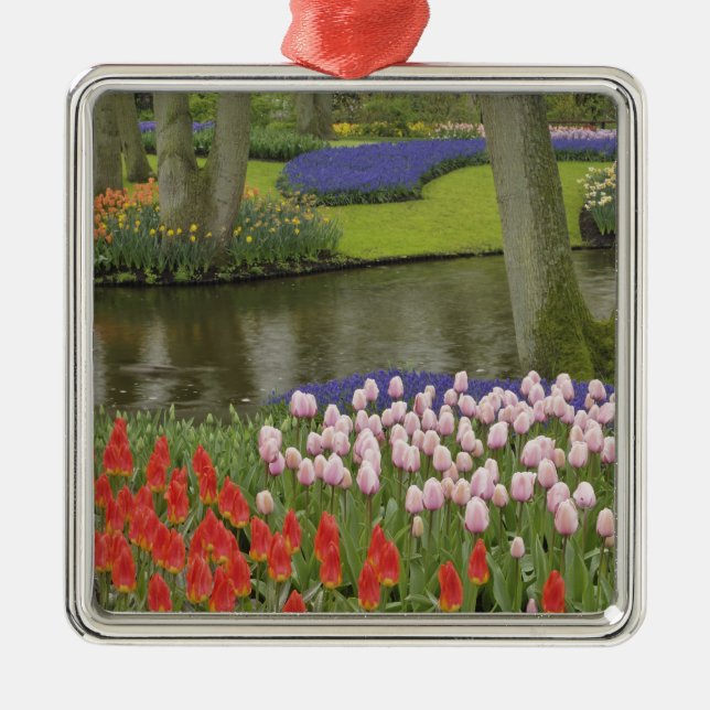 Baumuster von Tulpen und Blume von Traubentrester, Silbernes Ornament (Vorne)