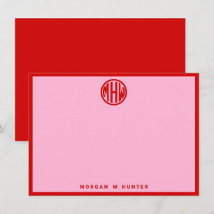 Baumwoll Zucker Rosa Roter Kreis Monogramm-Schrift Dankeskarte
