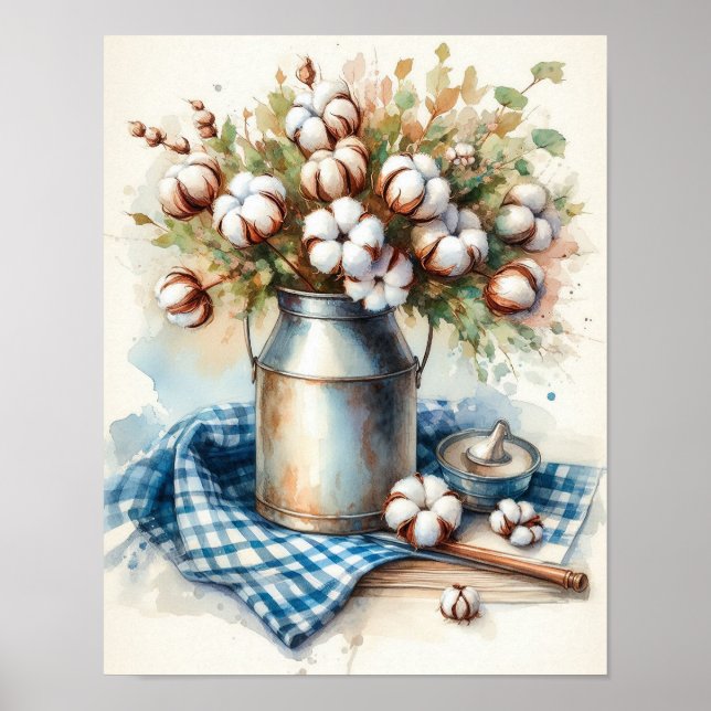 Baumwolle Bouquet in einer Milchdose 3 Poster (Vorne)