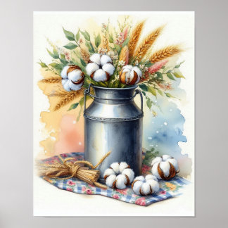 Baumwolle Bouquet in einer Milchdose 4 Poster
