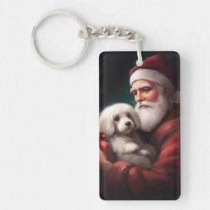 Baumwolle De Tulear mit Weihnachtsmann Weihnachten Schlüsselanhänger