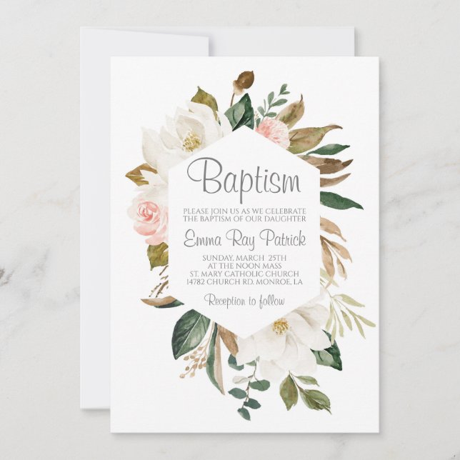 Baumwolle Grünpflanzen Taufe Einladung (Vorderseite)