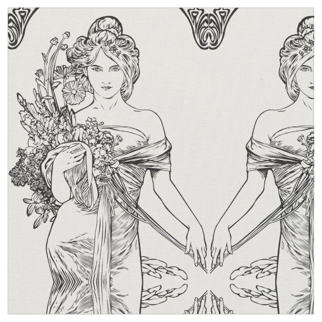 Baumwollgewebe Kunst nouveau Alphonse Mucha Stoff (Nahaufnahme)