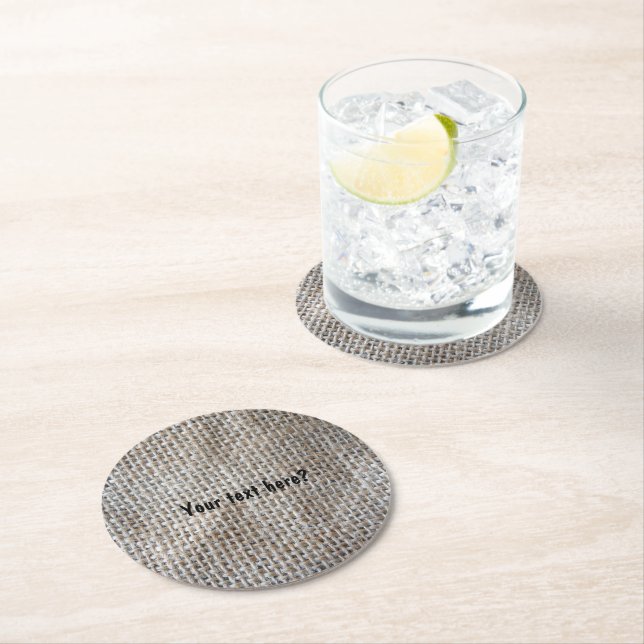 Baumwollgewebe Linen Gray Burlap Natural Pattern Runder Pappuntersetzer (Vor Ort)