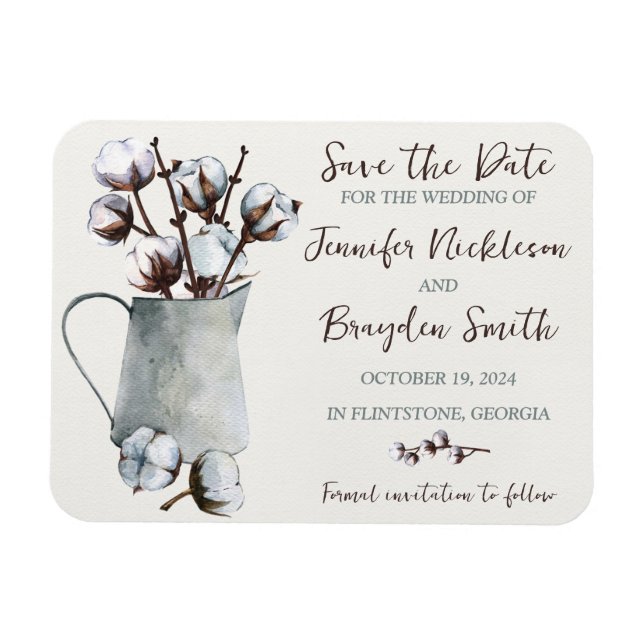 Baumwollstiele in Pitcher Wedding Save the Date Magnet (Horizontal)