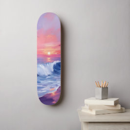 Baumwollzucker-Bucht | Rosa Ozean Aquarell Skateboard