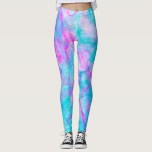 Baumwollzucker-Pink & Blau Wasserfarben-Waschfärbu Leggings