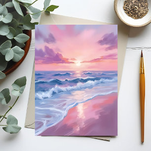 Baumwollzucker Strand   Rosa Ozeanwellen Malerei Postkarte
