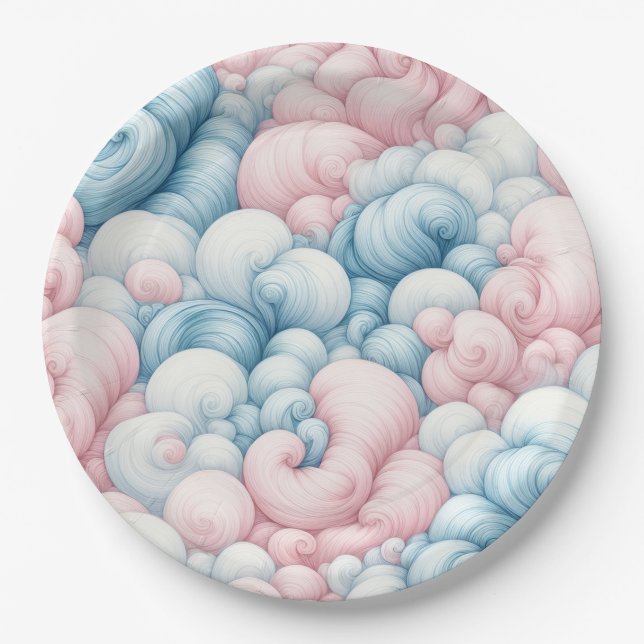 Baumwollzuckerwolken Pappteller (Vorderseite)