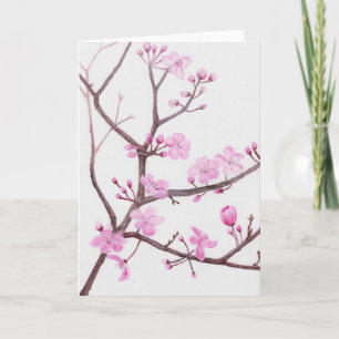 Baumzweig blüht im Frühjahr mit rosa Blume Feiertagskarte