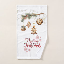 Baumzweig, Ornamente, Sterne Weihnachten Badhandtuch Set