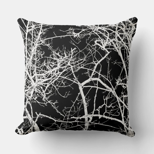 Baumzweige auf schwarzem Hintergrund Kissen (Vorderseite)