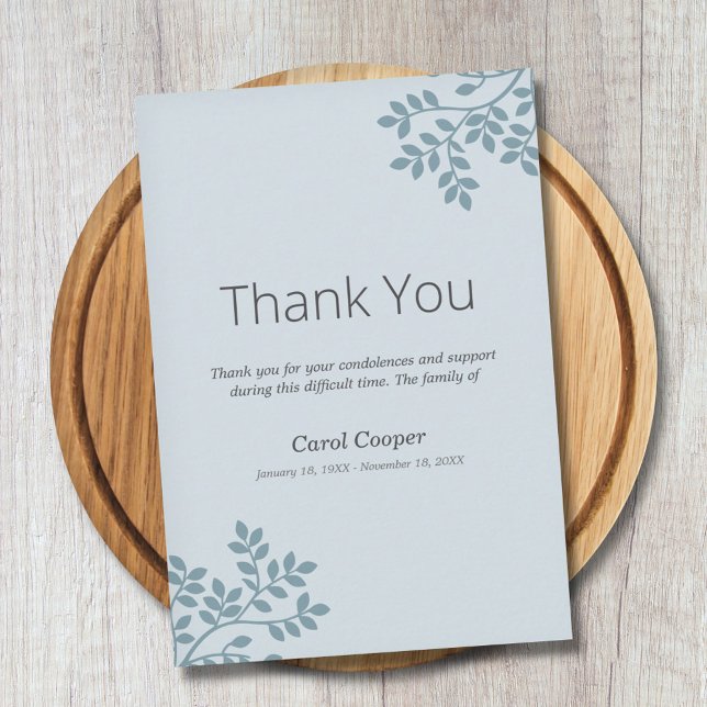 Baumzweige - Blaugrüne Beerdigung dank Karte (Tree Branches - Blue-green Funeral Thank You Card)