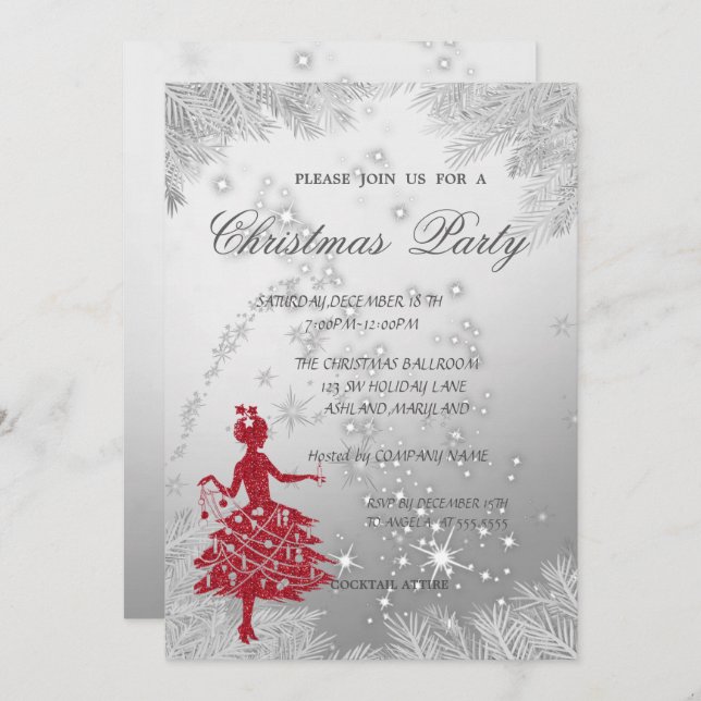 Baumzweige, Girl Corporate Christmas Party Einladung (Vorne/Hinten)