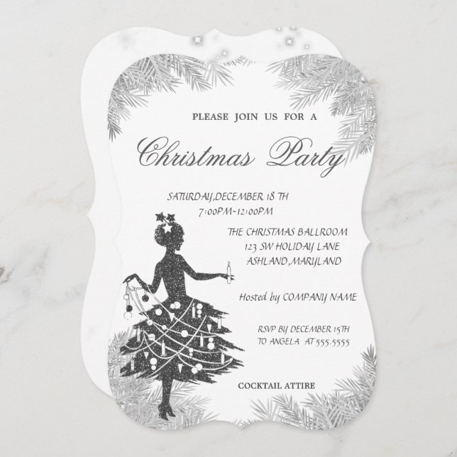 Baumzweige, Girl Corporate Christmas Party Einladung (Vorne/Hinten)