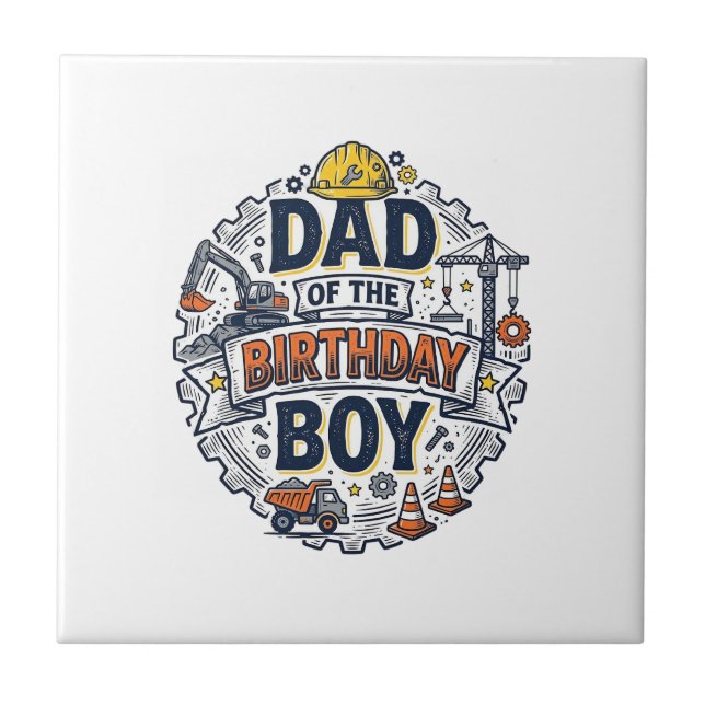 Baupapa des Geburtstagskind-Shirt-Design_ Fliese (Vorderseite)
