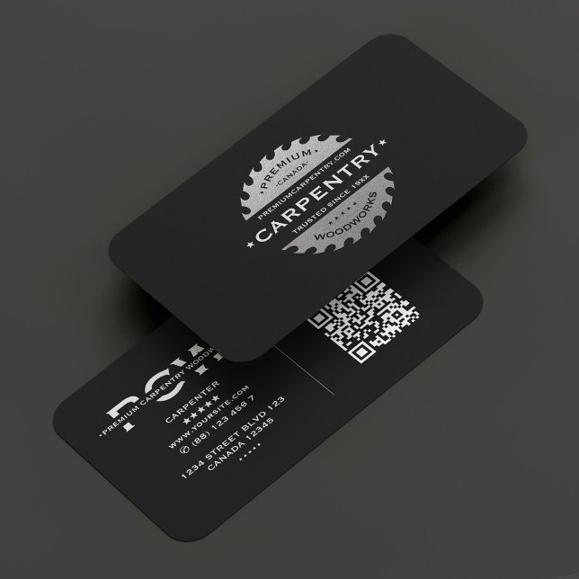 Bauschreiner Schwarz Silver Saw Moderne Visitenkarte (Construction Carpenter Black Silver Saw Modern Business Card
)