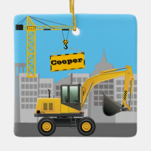 Baustelle für Bagger personalisiert Name Keramikornament