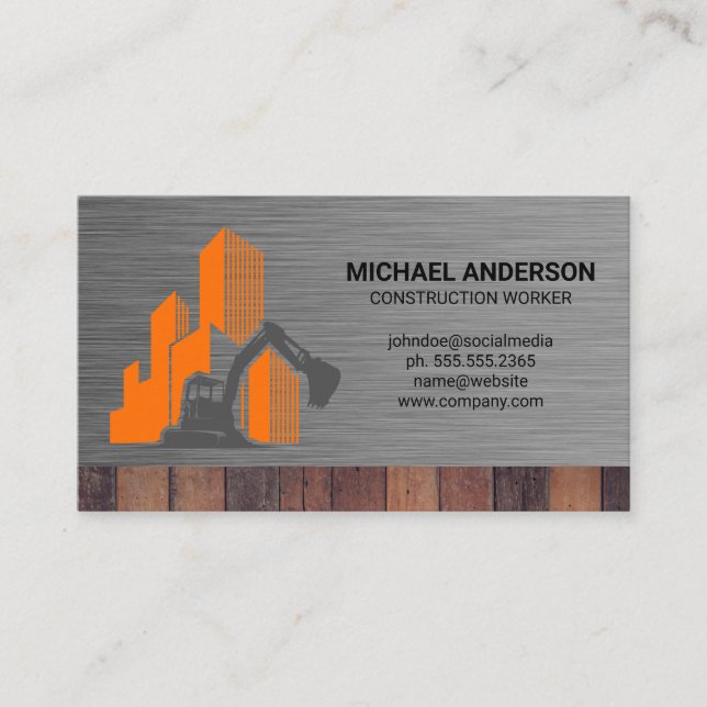 Baustelle | Metallic Wood Business Card Visitenkarte (Vorderseite)