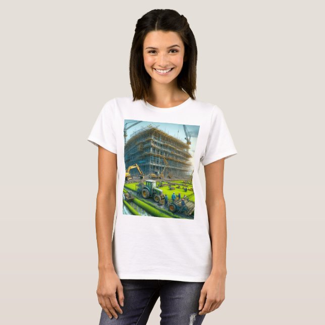 Baustelle mit Kran und Gebäude T-Shirt (Vorne ganz)