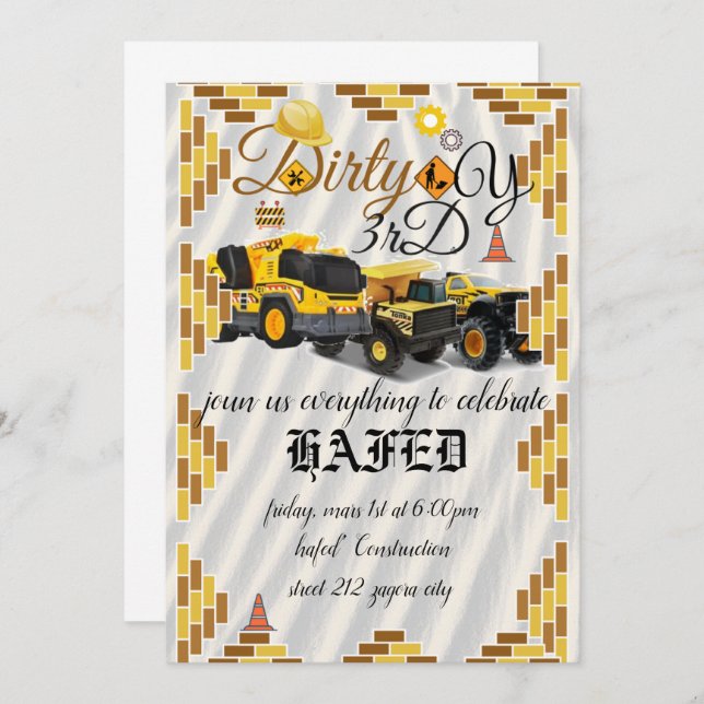 Baustelle, Party Einladung (Vorne/Hinten)