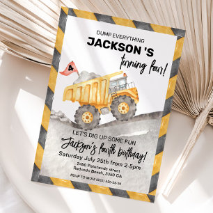 Baustellen 4. Geburtstagseinladung, Kipper Einladung
