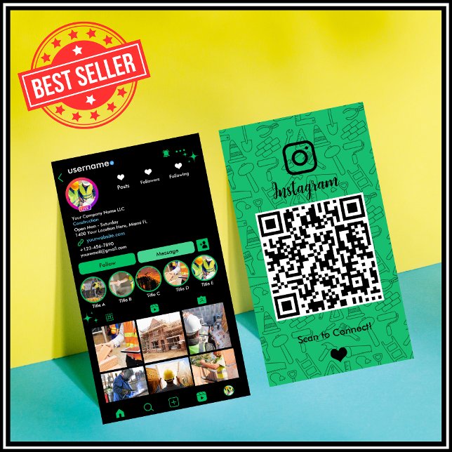 Baustellen Instagram Grün | QR-Code Visitenkarte (Von Creator hochgeladen)