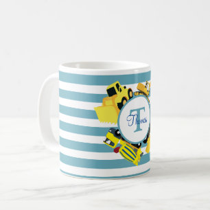 Baustellen-LKW Blaue Streifen Monogramm Kaffeetasse