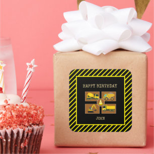 Baustellen-LKW-Kinder-Geburtstagsdekorationen Quadratischer Aufkleber