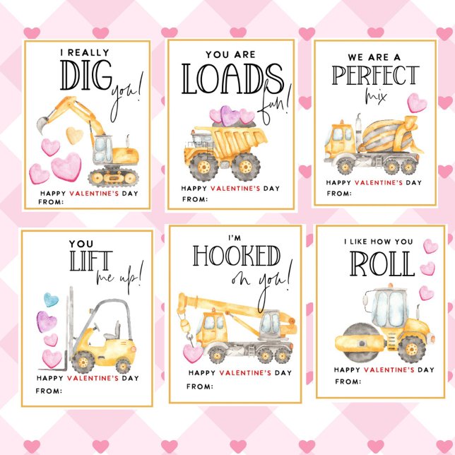 Baustellen Valentinstag Kinder Klassenzimmer Karte (Construction Valentine's day Kids Classroom Cards)