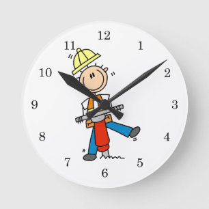Baustellenarbeiter mit Presslufthammer-Geschenken Runde Wanduhr