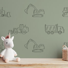 Baustellenfahrzeuge-Builder-Boy-LKW-Sage-Grün Tapete