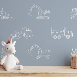 Baustellenfahrzeuge-Builder-Boy-LKW Staubblau Tapete