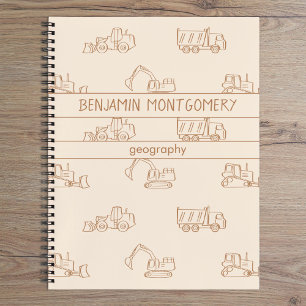 Baustellenfahrzeuge LKW Schule Jungen Name Beige Notizbuch